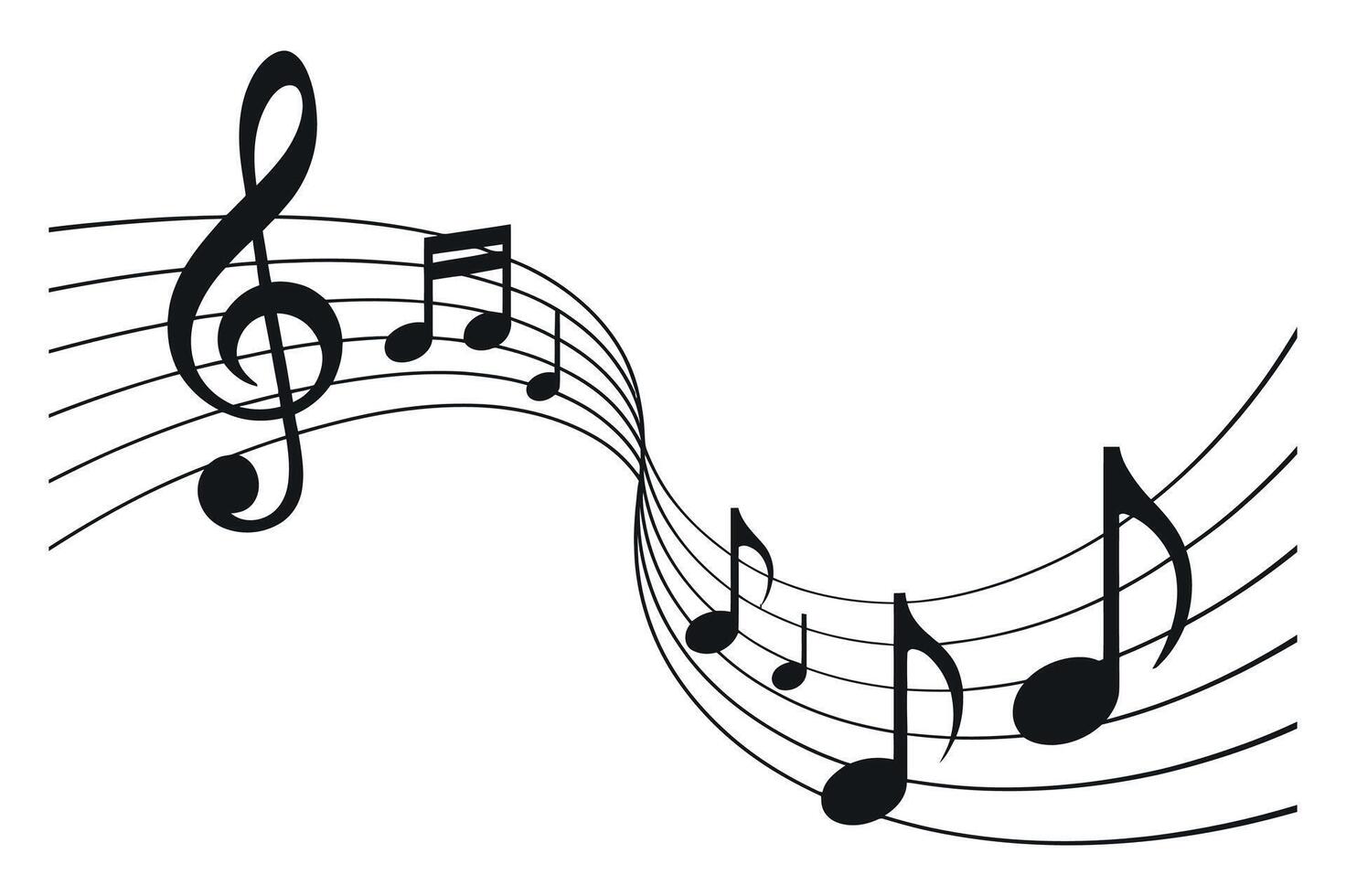 Elegant Music Notes on Flowing Staff Lines a Black and White Illustration for Musical Themes and Creative Design Projects and Artistic Compositions vector