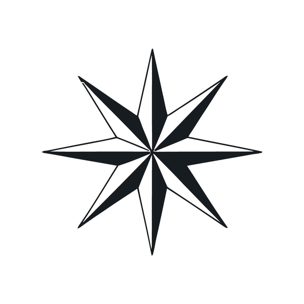 Eight Pointed Star Illustration in Black and White Geometric Star Shape Nautical Star Compass Rose Decorative Element Graphic Isolated on White vector