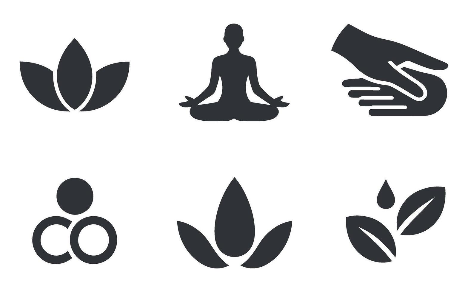 Set of Icons Related to Spa Wellness Meditation Yoga Natural Cosmetics and Holistic Health Featuring Lotus Meditating Person and Massage Hands vector