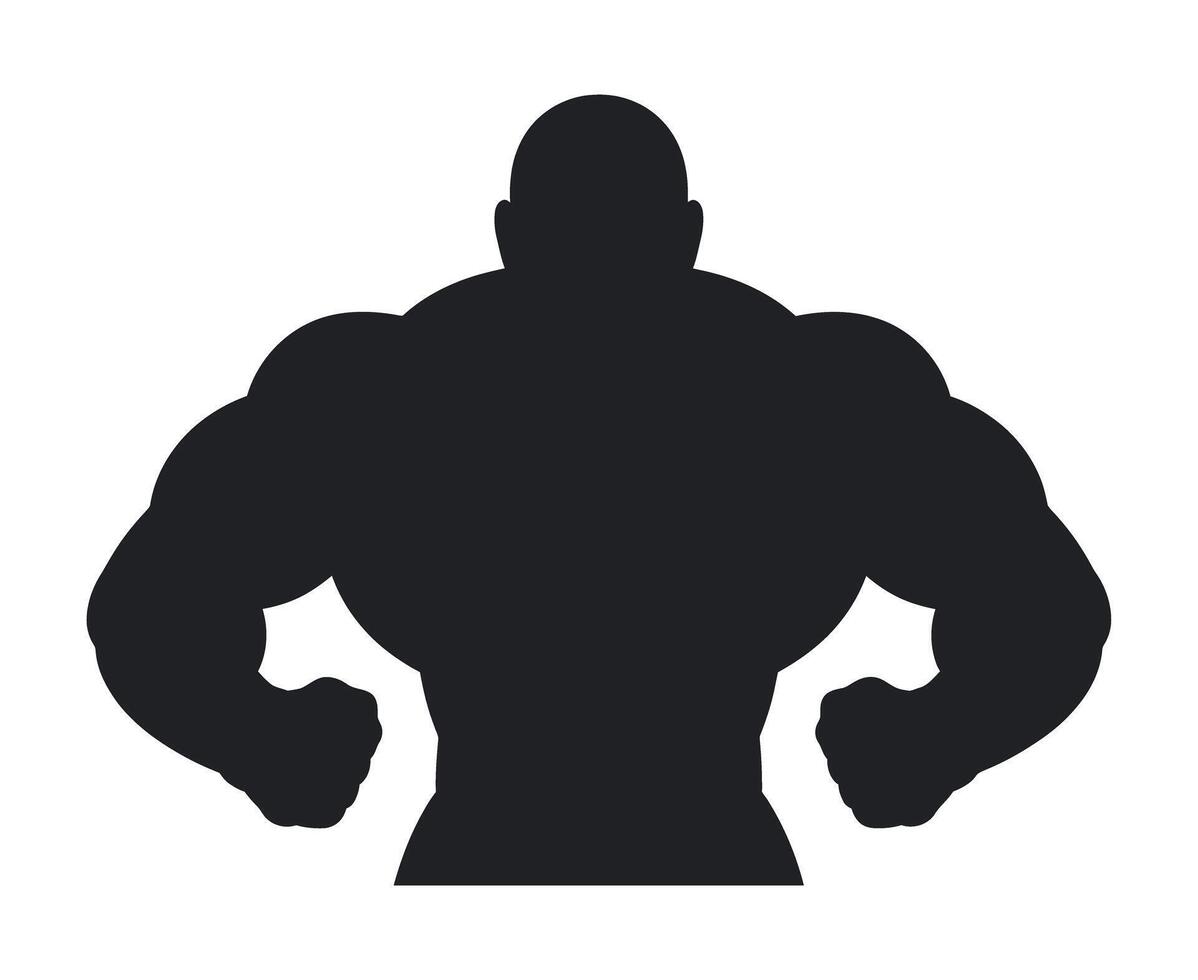 Silhouette of a Muscular Bodybuilder with Huge Arms and Shoulders Posing with Hands on Waist Isolated on White vector