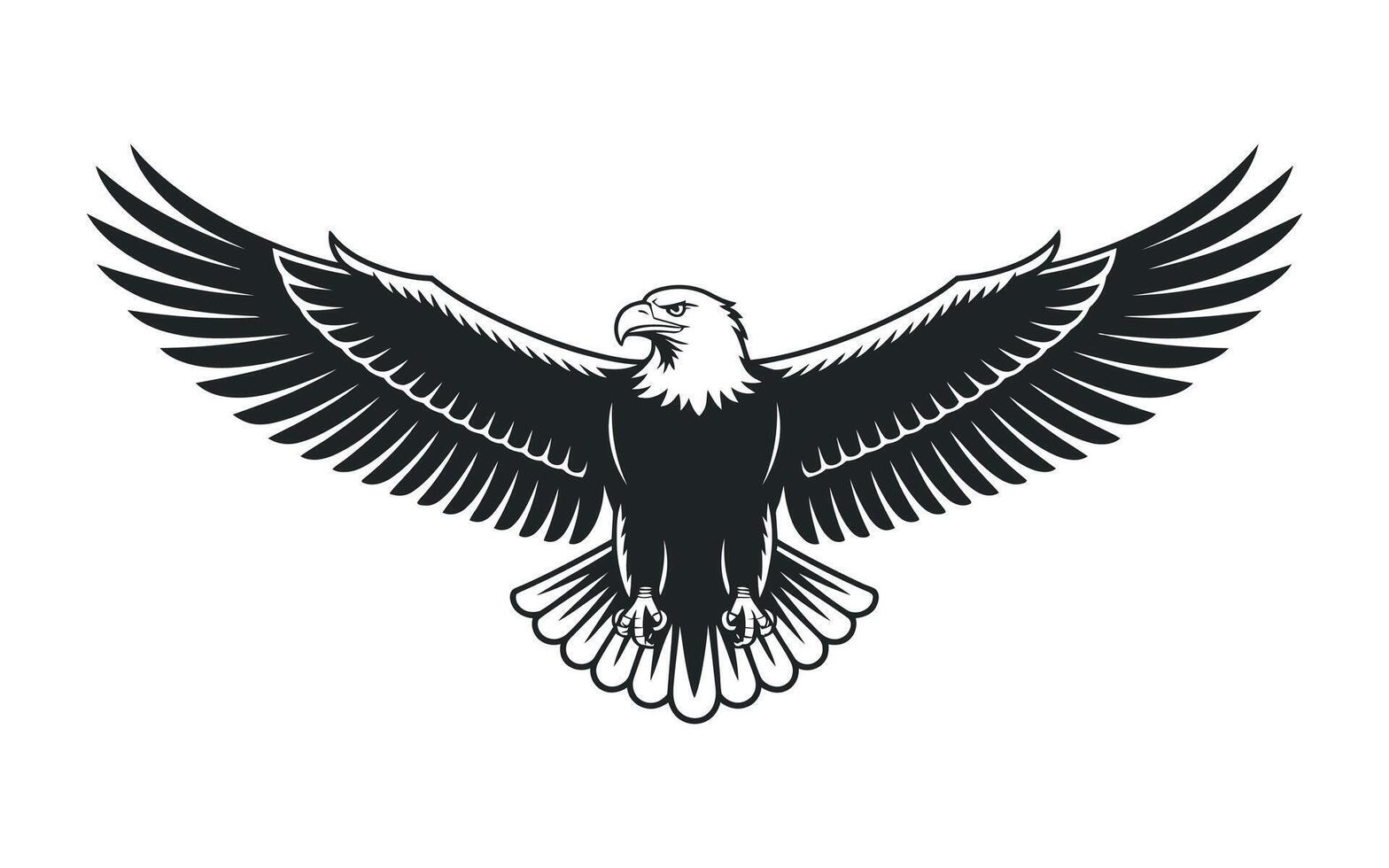 Majestic Bald Eagle Illustration A Powerful Symbol of Freedom and Strength with Wings Spread Wide in Bold Black and White Design vector