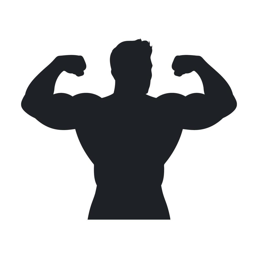 Silhouette of a Muscular Man Flexing His Biceps Illustrating Strength Fitness and Bodybuilding Suitable for Gyms Fitness Programs and Health Related Content vector