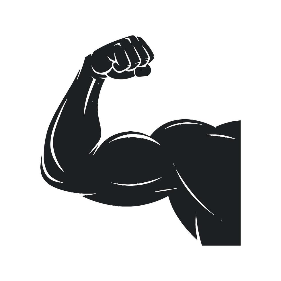 Strong Arm Flexing Muscles in Black and White Illustration for Fitness and Strength Concepts vector