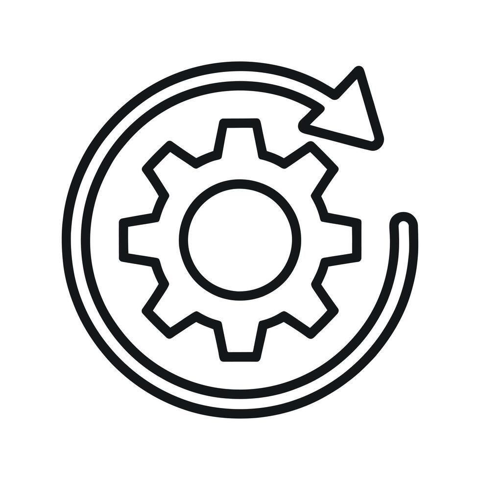 Gear with Circular Arrow Icon Symbolizing Process Automation and Workflow Optimization Isolated on White Background Simple Line Style vector