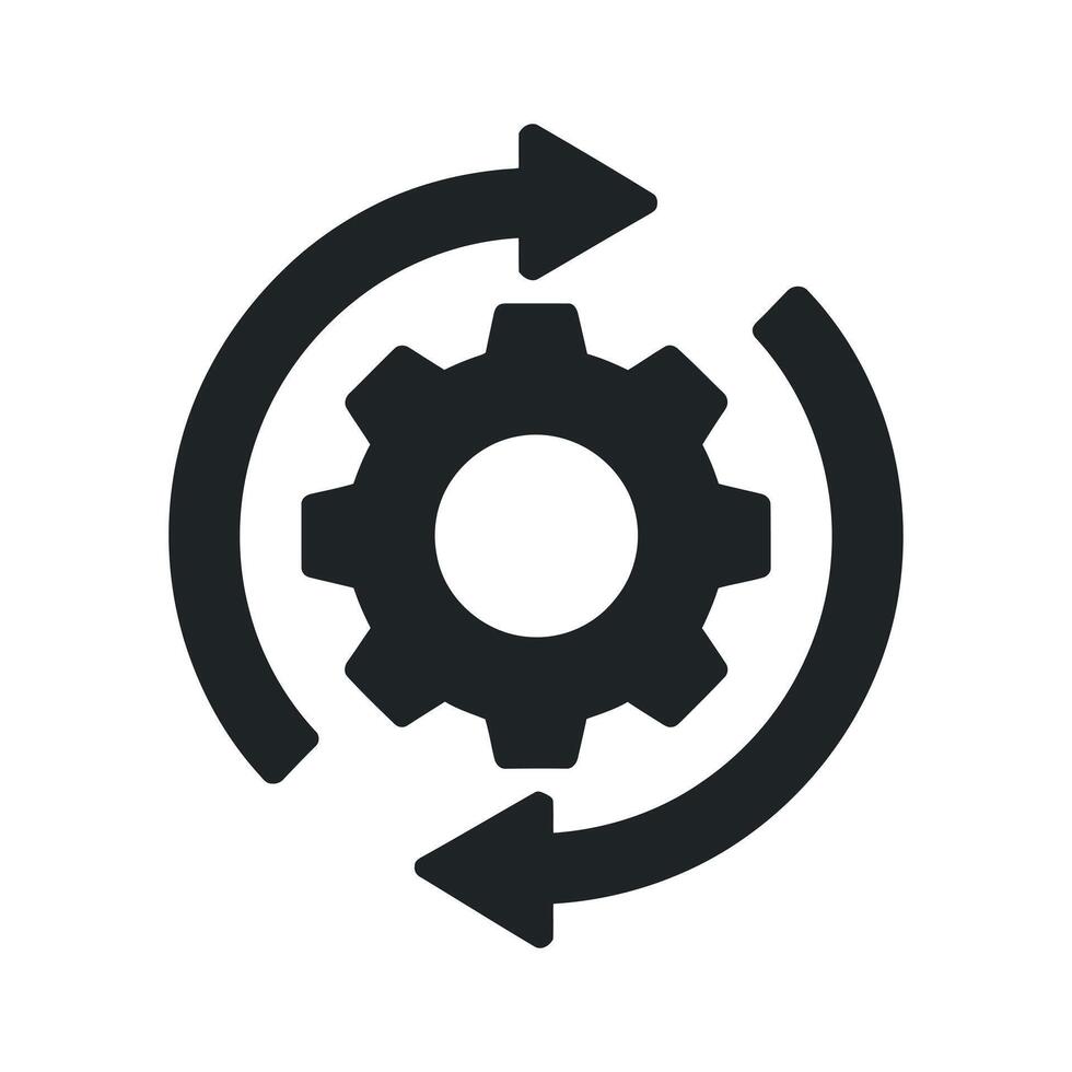 Gear with Circular Arrows Symbolizing Process Workflow Automation or Continuous Improvement in Black and White Illustration vector