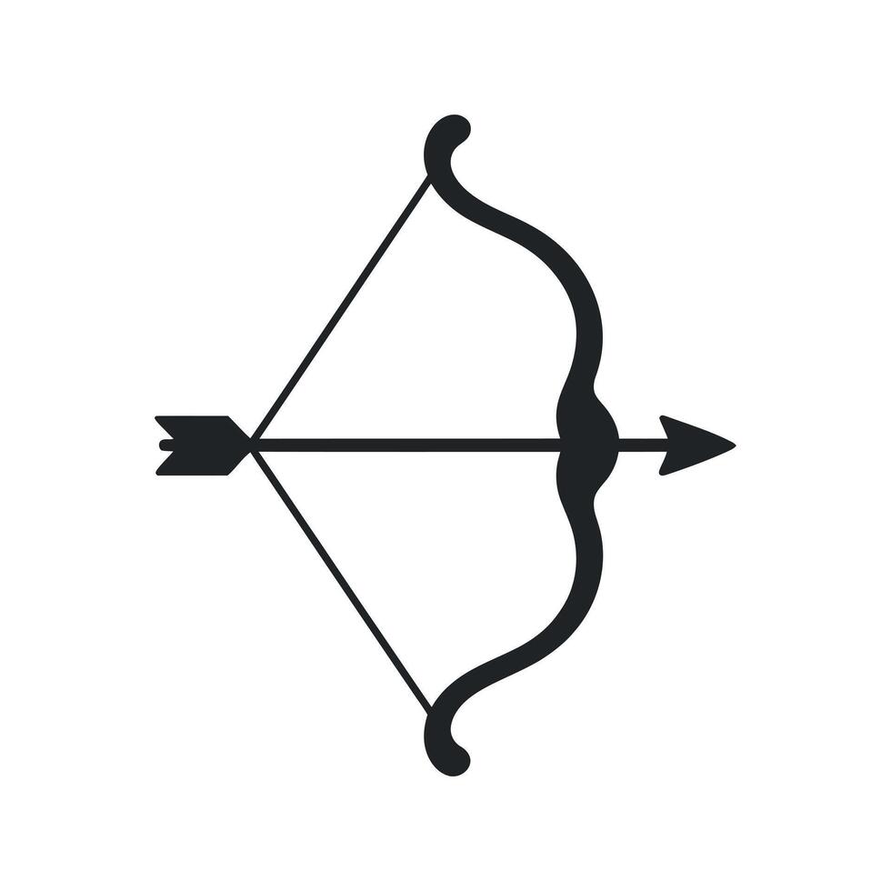Simple Black and White Illustration of a Bow and Arrow Ready to Shoot on a Clean White Background for Design vector