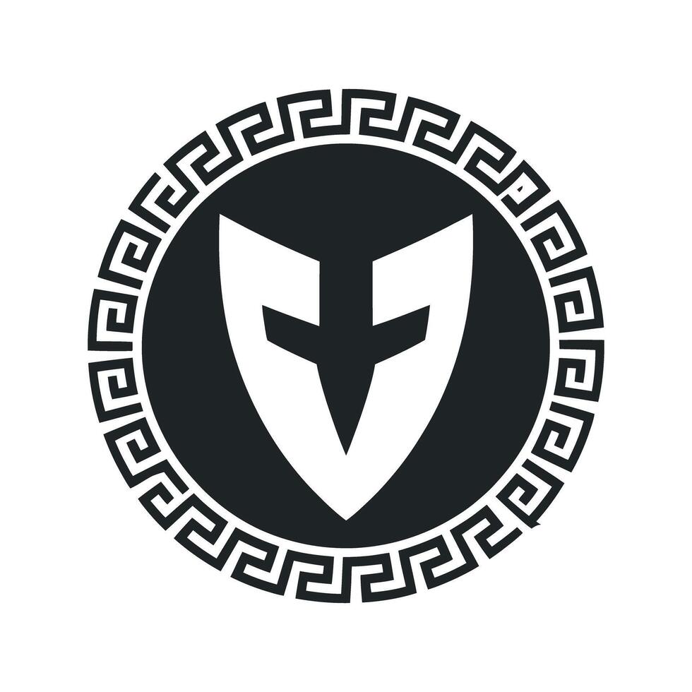 Abstract Shield Icon with Greek Key Border in Black and White for Logo Design or Graphic Element Use vector