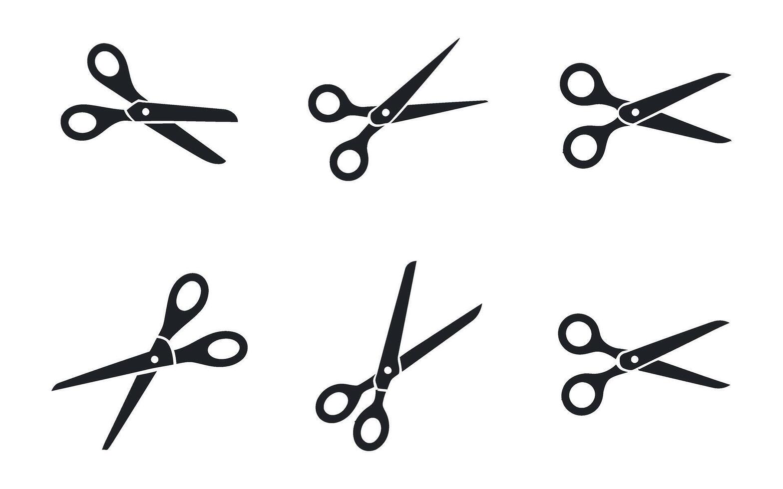 Scissors Icon Set Open and Closed Cutting Tool Silhouette Black and White Isolated on White Background vector