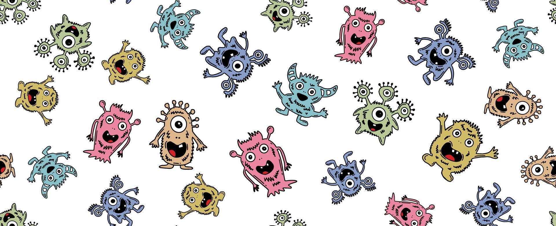 Monster pattern, hand drawn illustration vector