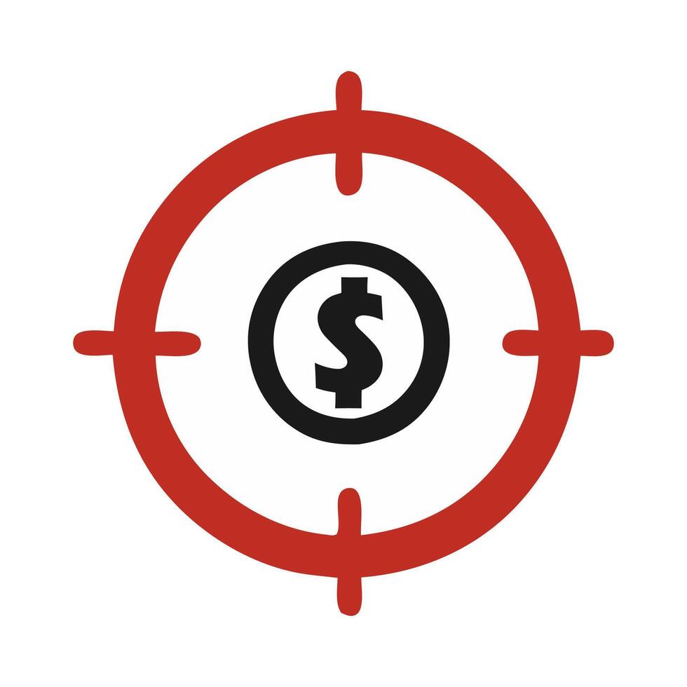 Red and White Target with Black Dollar Sign in Center vector