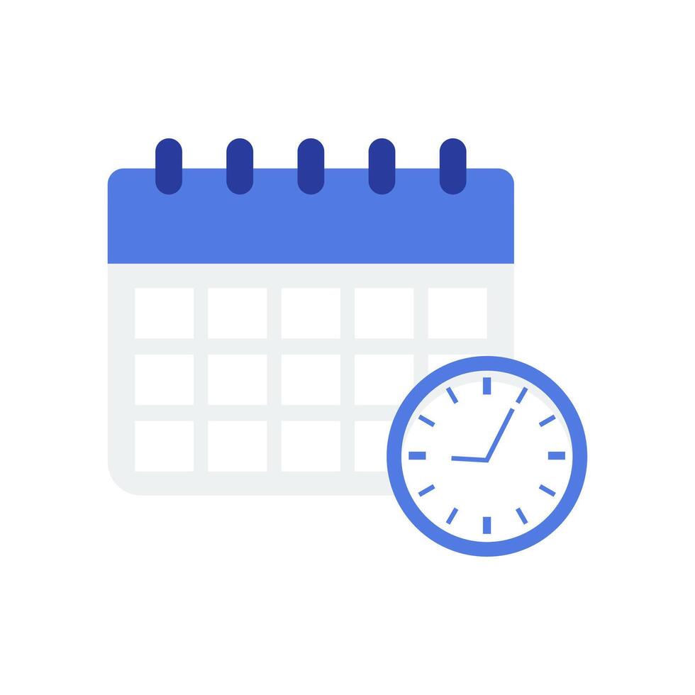 Blue and White Calendar with Clock for Schedule and Time Management vector