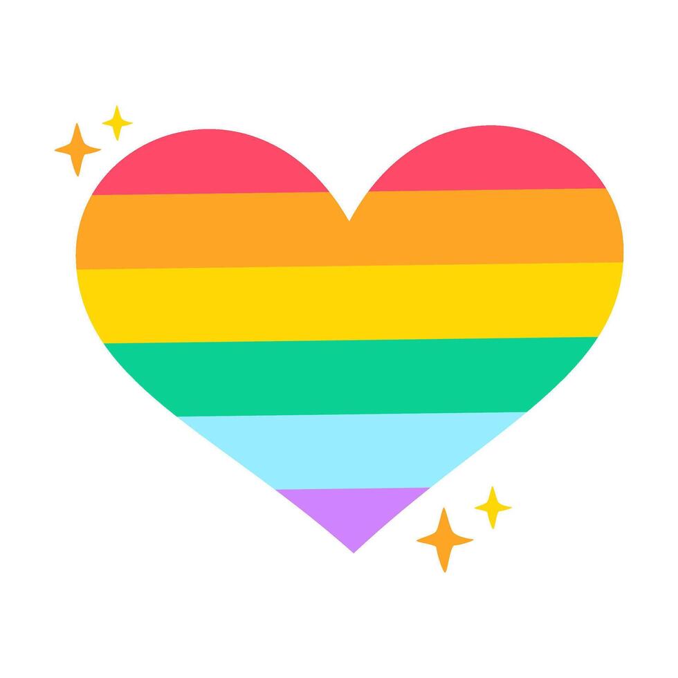 Rainbow Stripe Heart with Sparkling Stars Celebrating LGBTQ Love and Pride vector