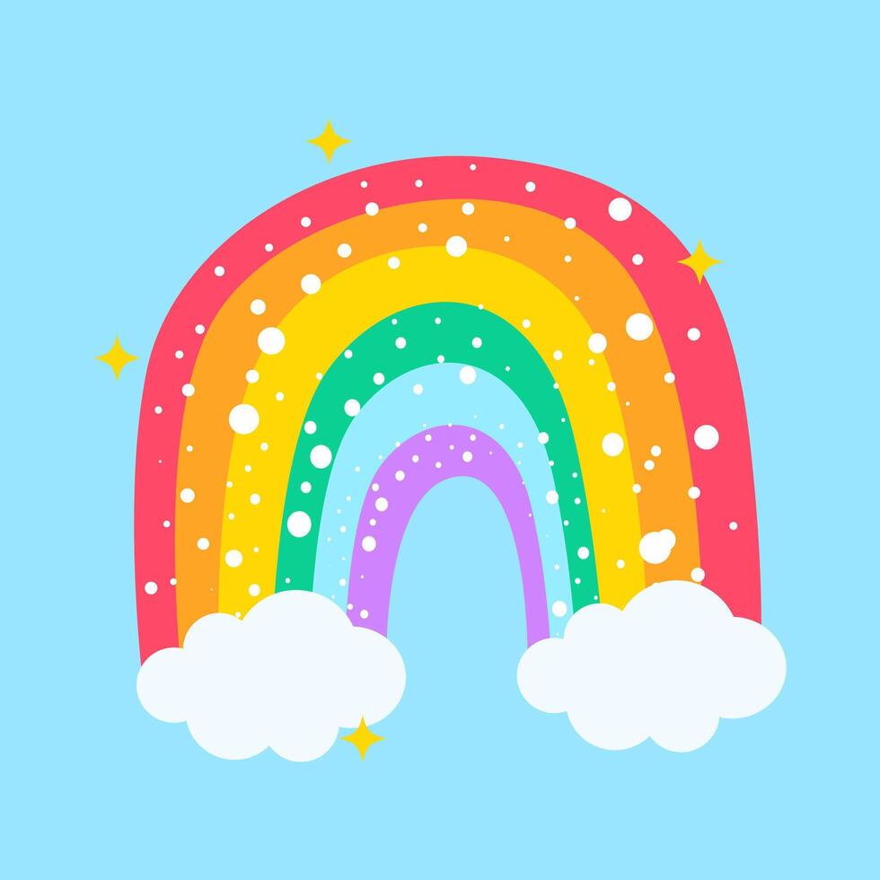 Magical Rainbow Arch with Sparkling Stars and Fluffy Clouds Evoking Pride and Unity vector