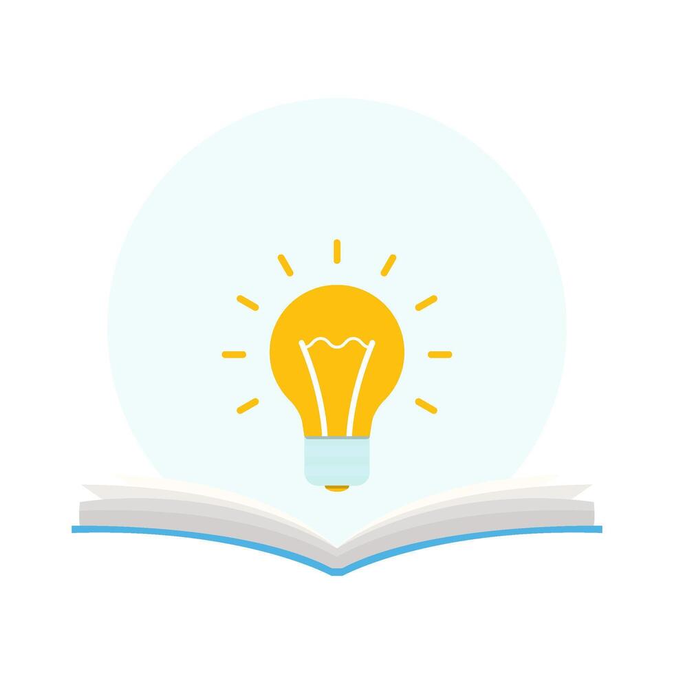 Bright Yellow Light Bulb Illuminating Open Book for Ideas and Knowledge vector