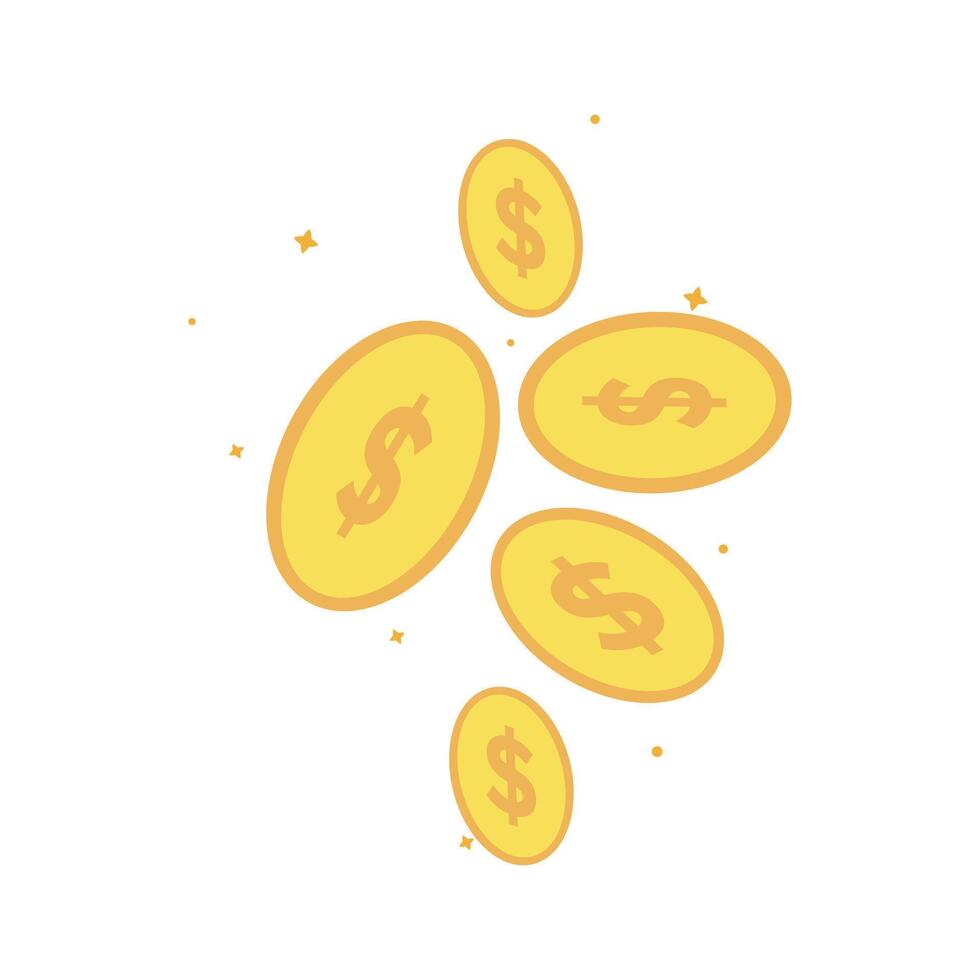 Scattered Gold Dollar Coins with Sparkling Effects for Wealth vector