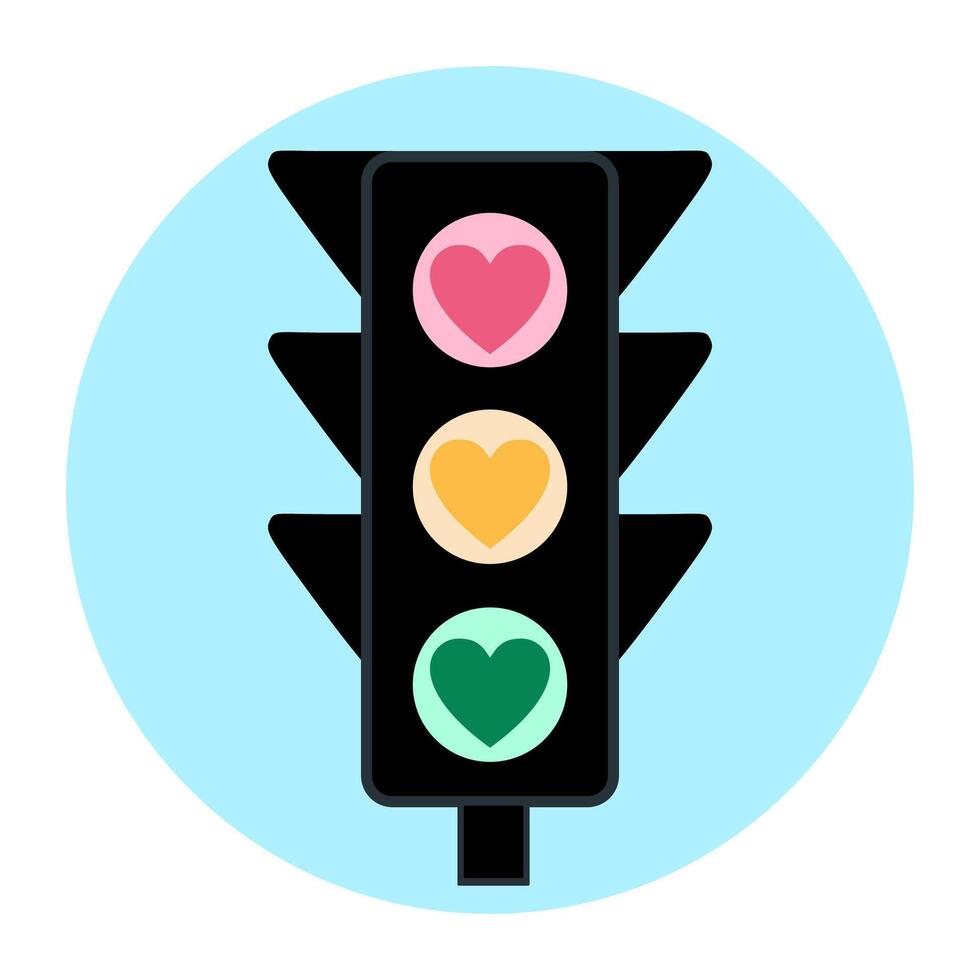 Romantic Traffic Light Concept with Pink Yellow and Green Hearts in Black Frame for Love and Relationship Theme vector