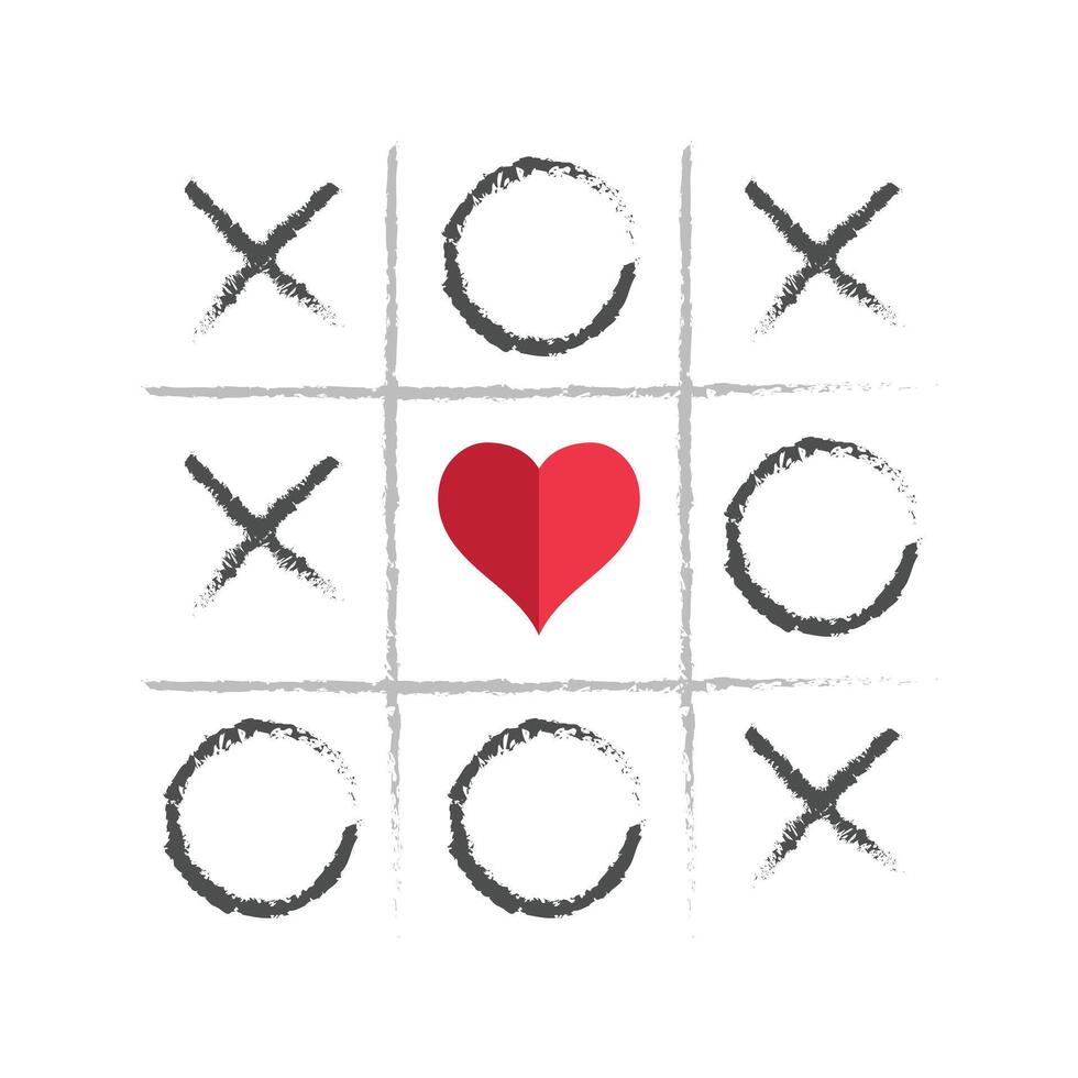 Valentines Day card tic tac toe game with hearts. vector