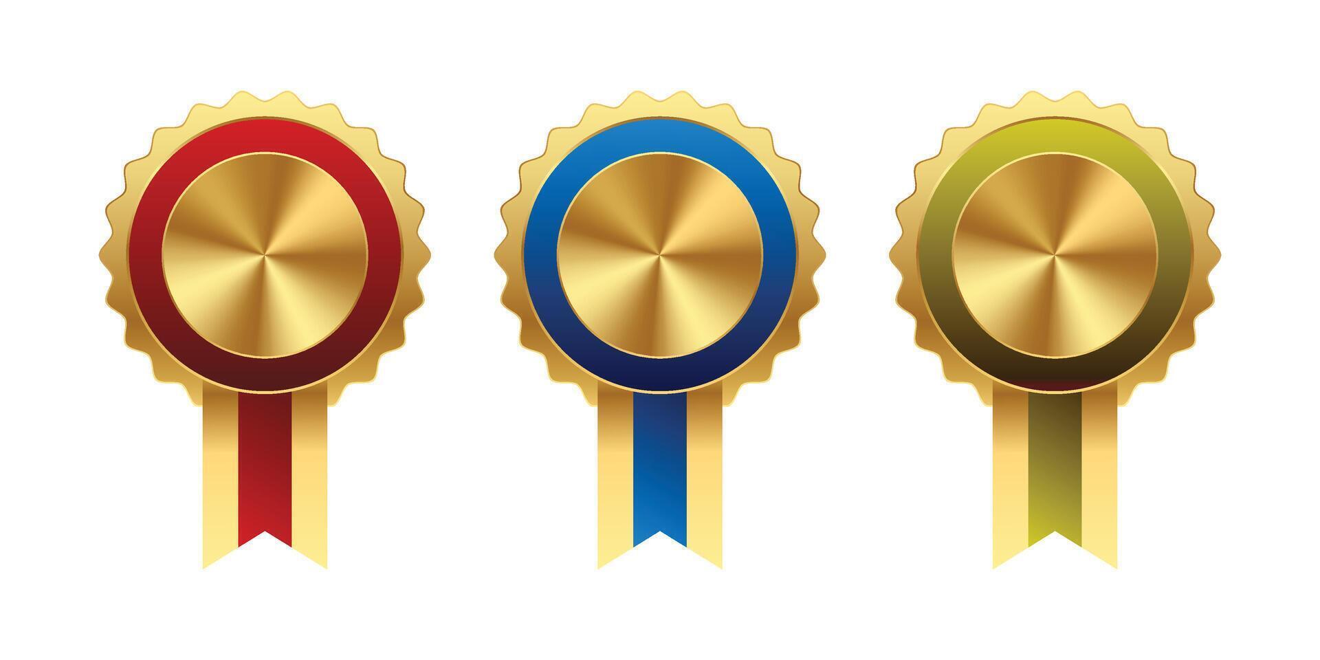 Award golden blank medals 3d realistic illustration. Quality blank, empty badge, emblem set. vector