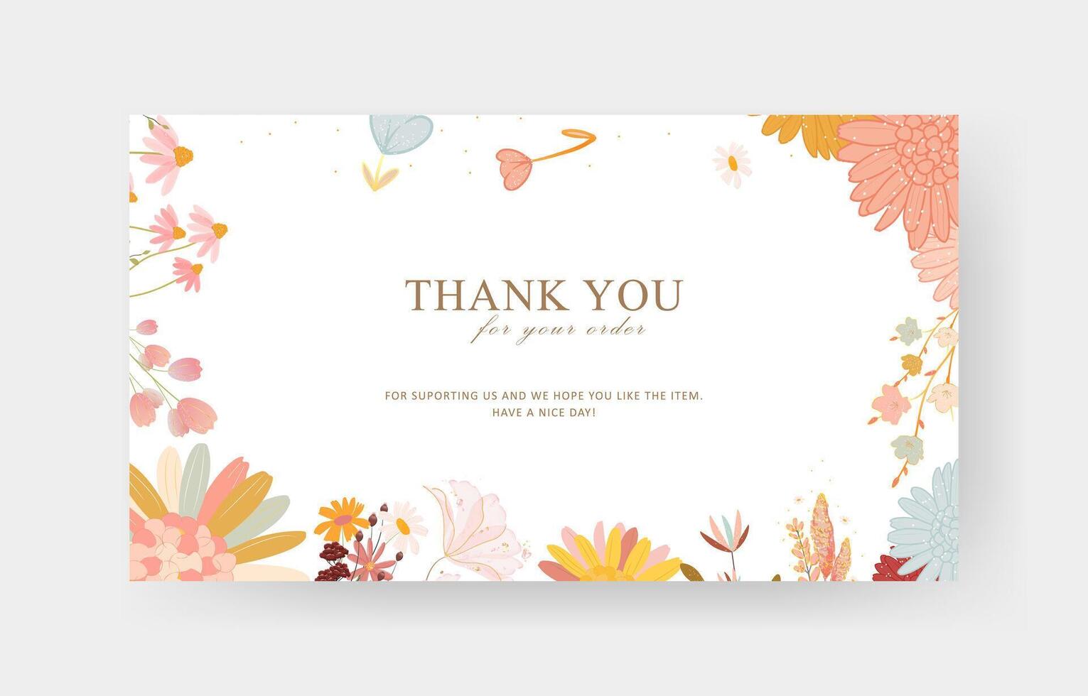 thank you card template with flowers collage for business card, aesthetic greeting card template, printable custom small business card vector