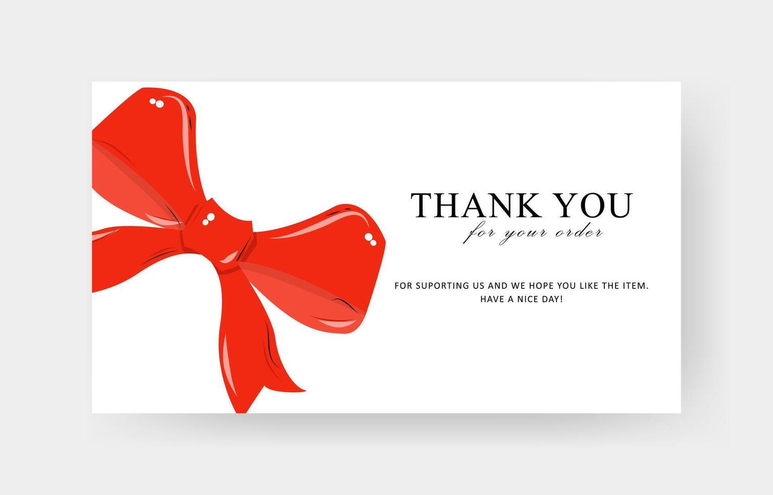 thank you card template with red ribbon for business card, aesthetic greeting card template, printable custom small business card vector