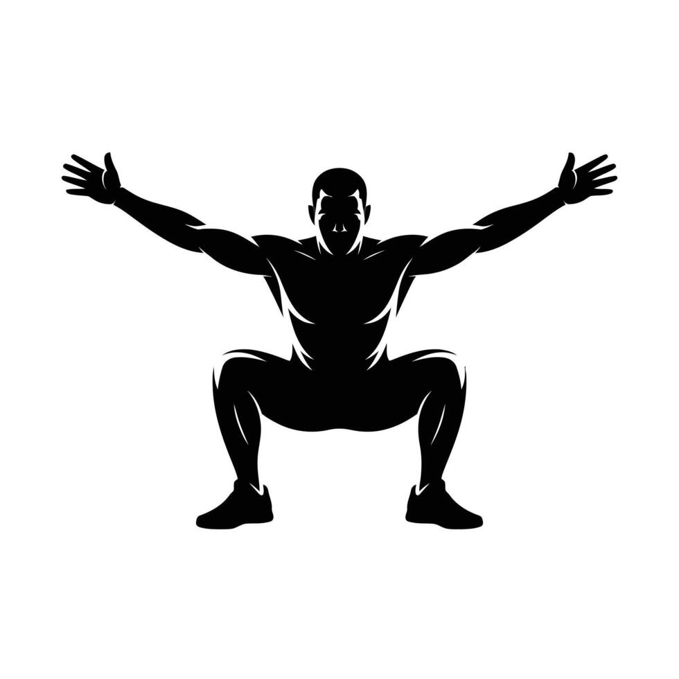 Silhouette of a man performing a deep squat vector