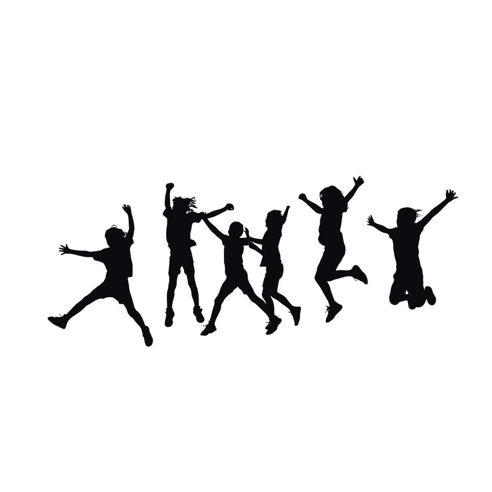 Silhouettes of joyful children jumping in unison vector