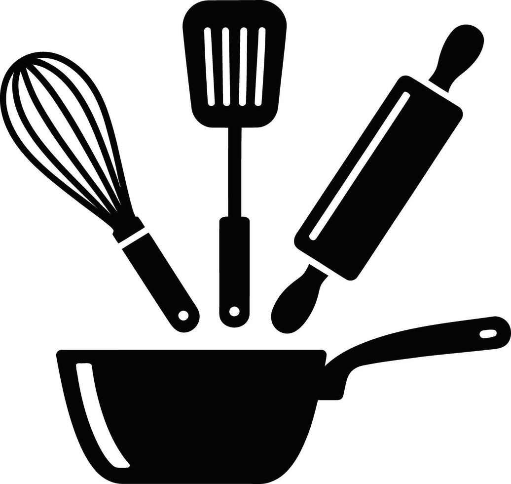 Baking utensils and mixing bowl illustration vector