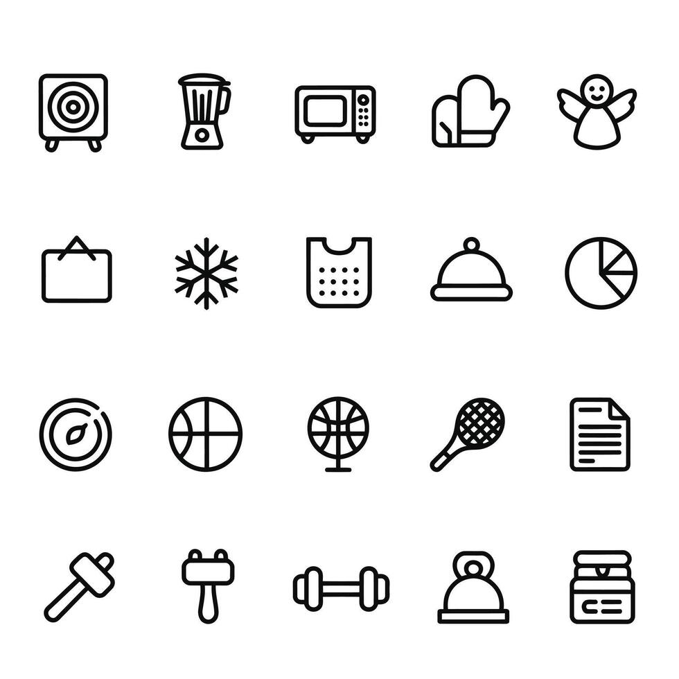 simple line icons depicting various objects and activities suitable for websites or applications vector