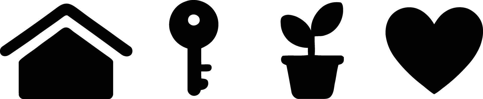 Simple icons home key plant heart vector