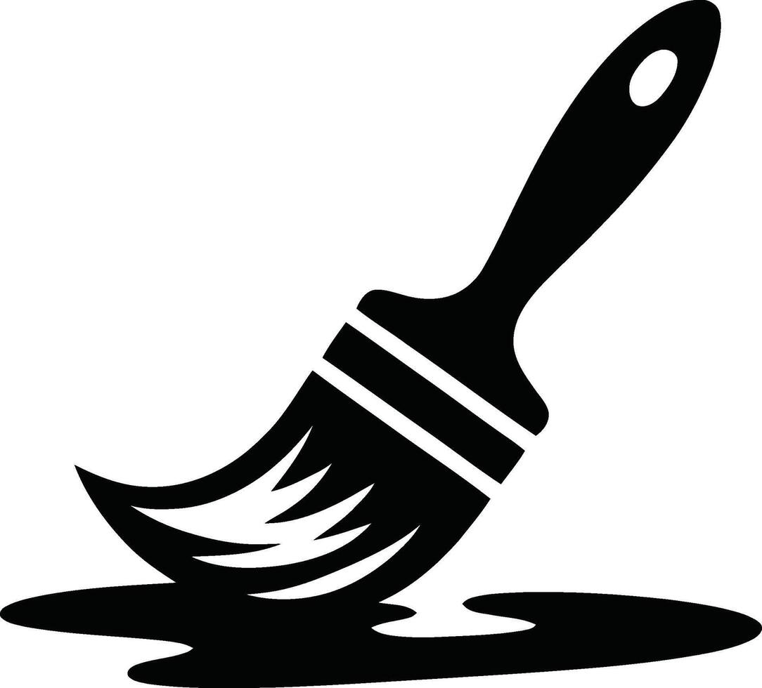 Black and white paintbrush icon with dripping paint vector