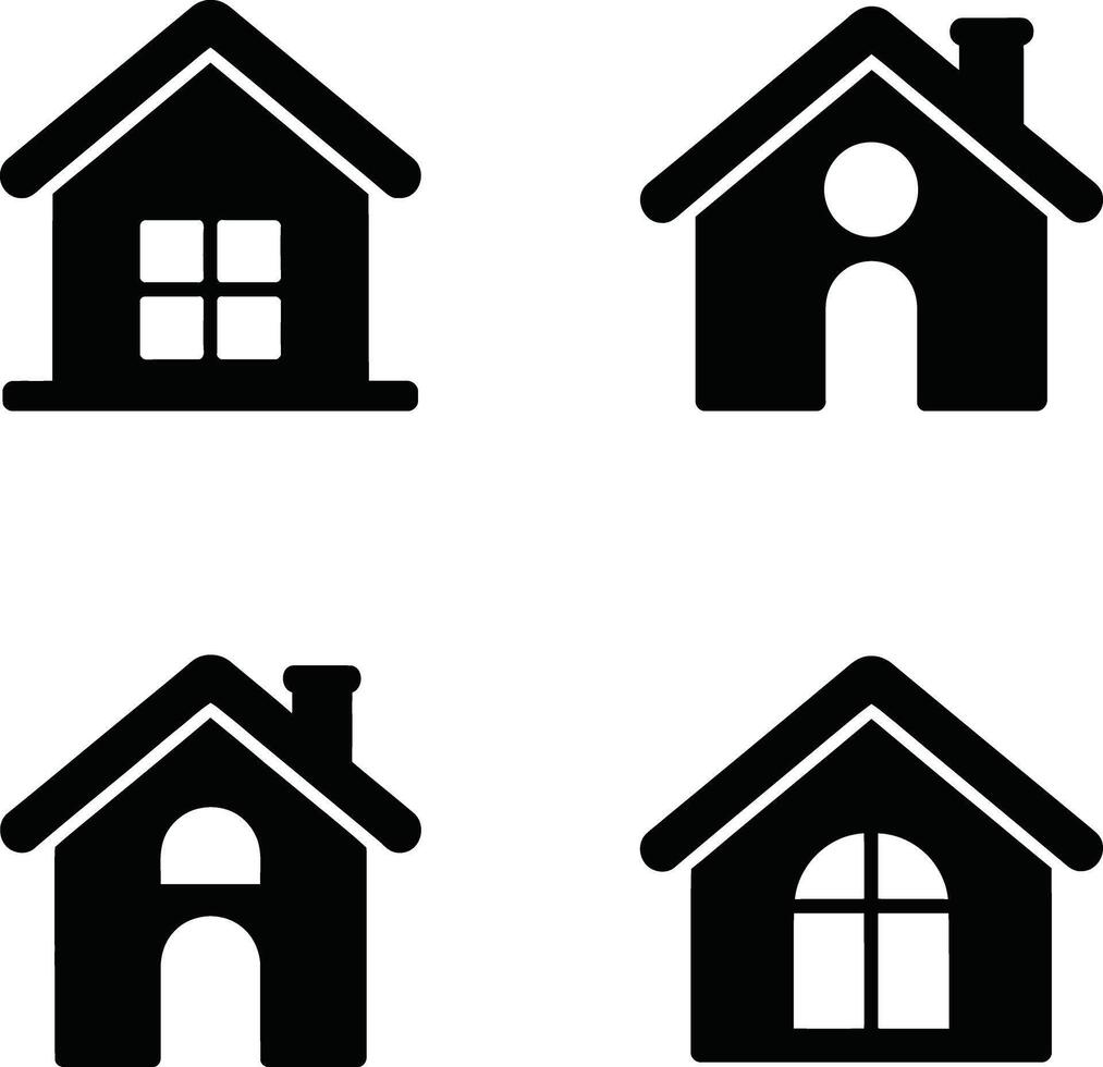Simple house icons four home glyphs vector
