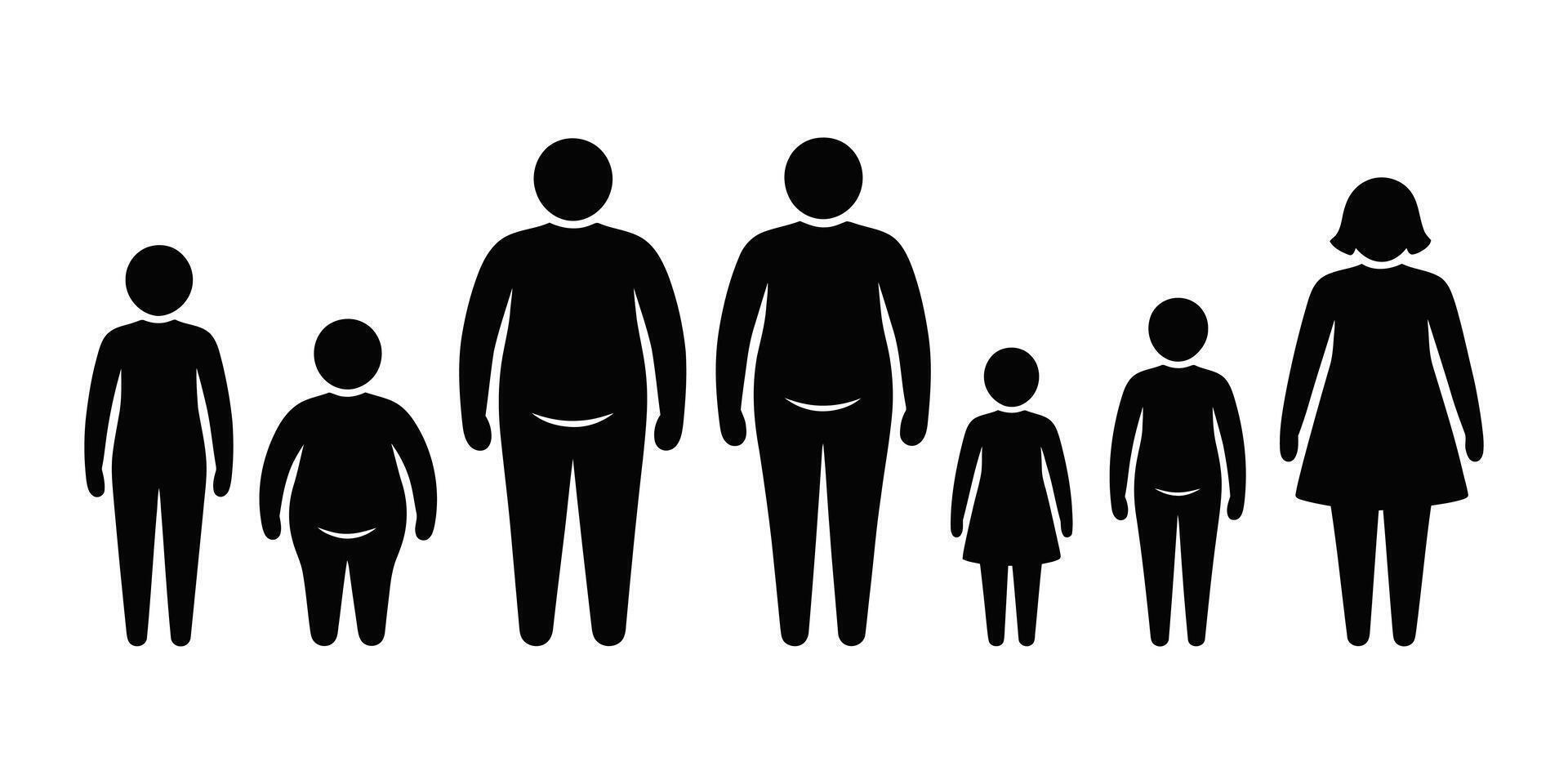 Family figures overweight adults and children vector