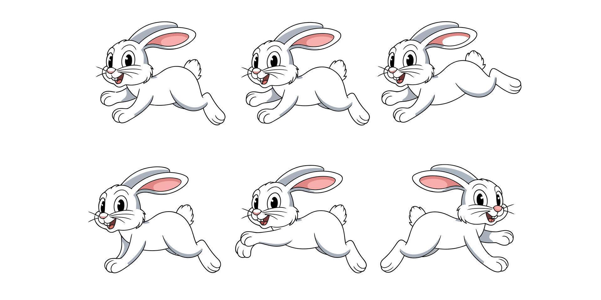 Animated sequence of a running white rabbit vector