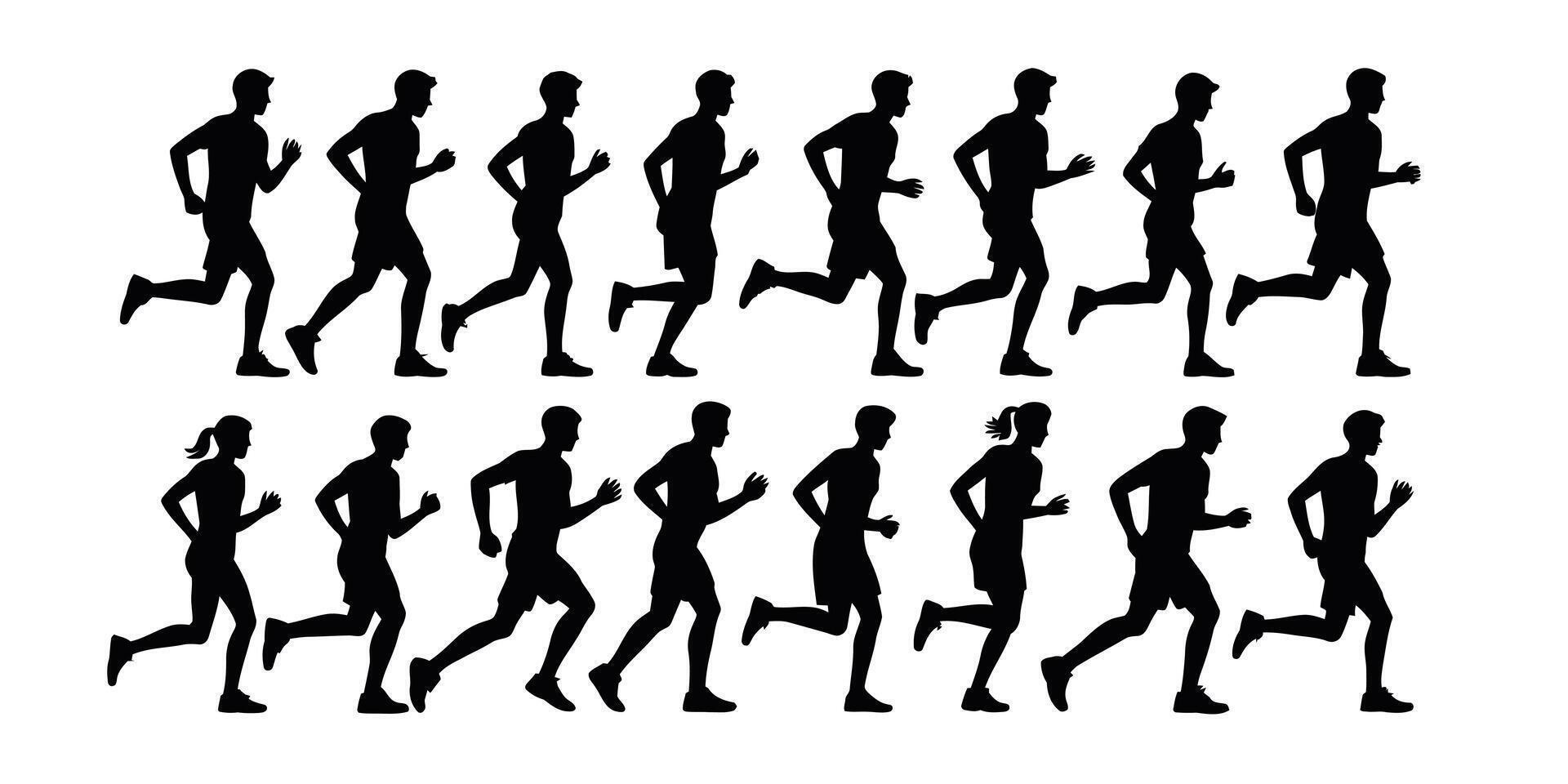 Silhouette runners a collection of running poses vector
