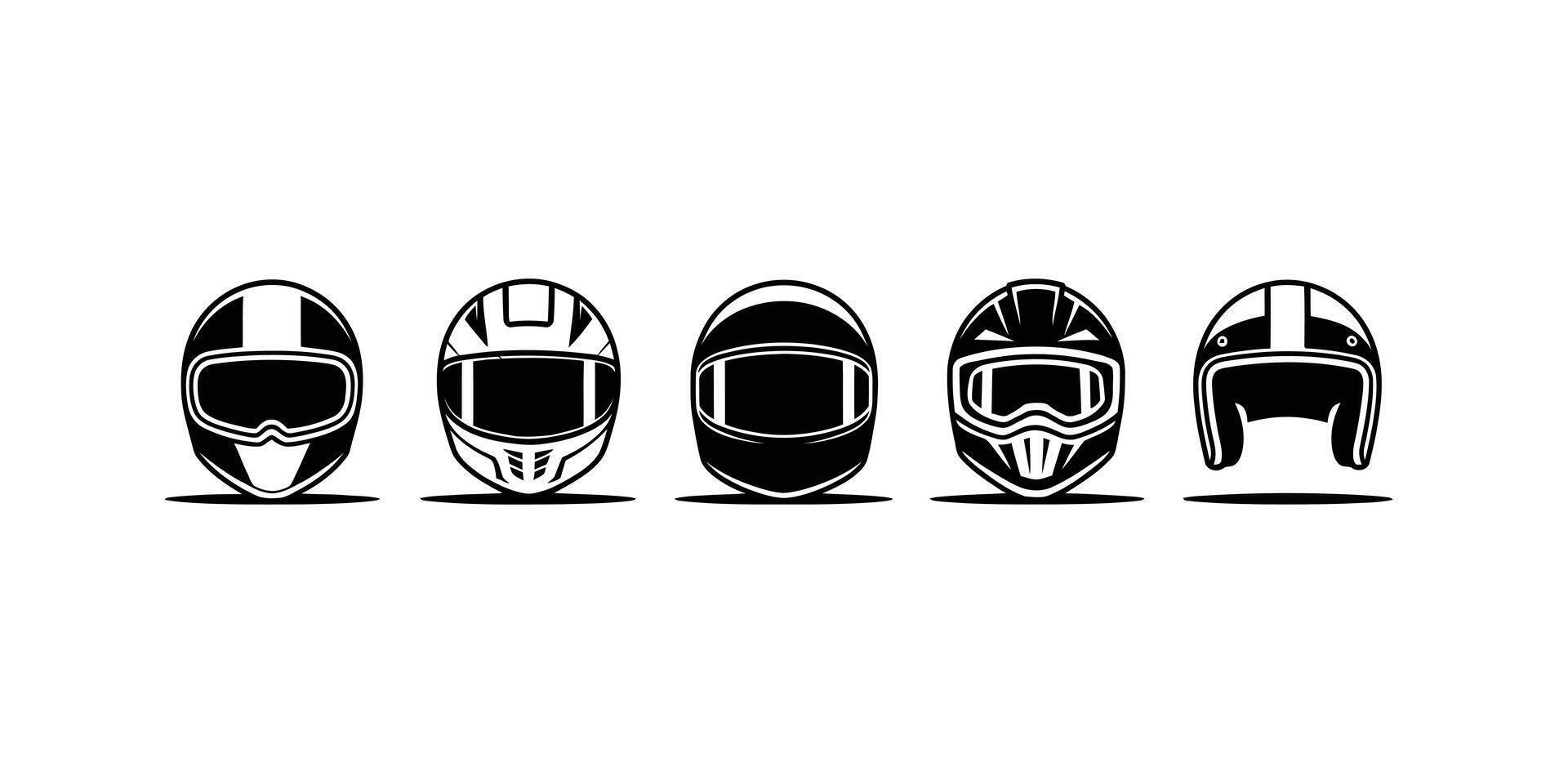 Five different styles of motorcycle helmets vector