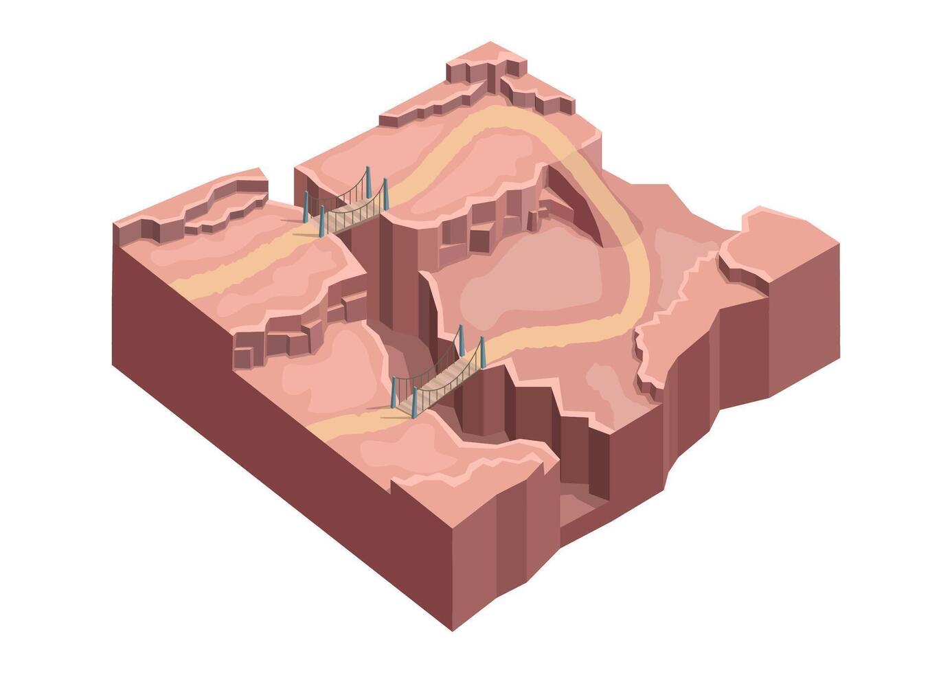 Isometric desert environment with ravines and rocky hills vector
