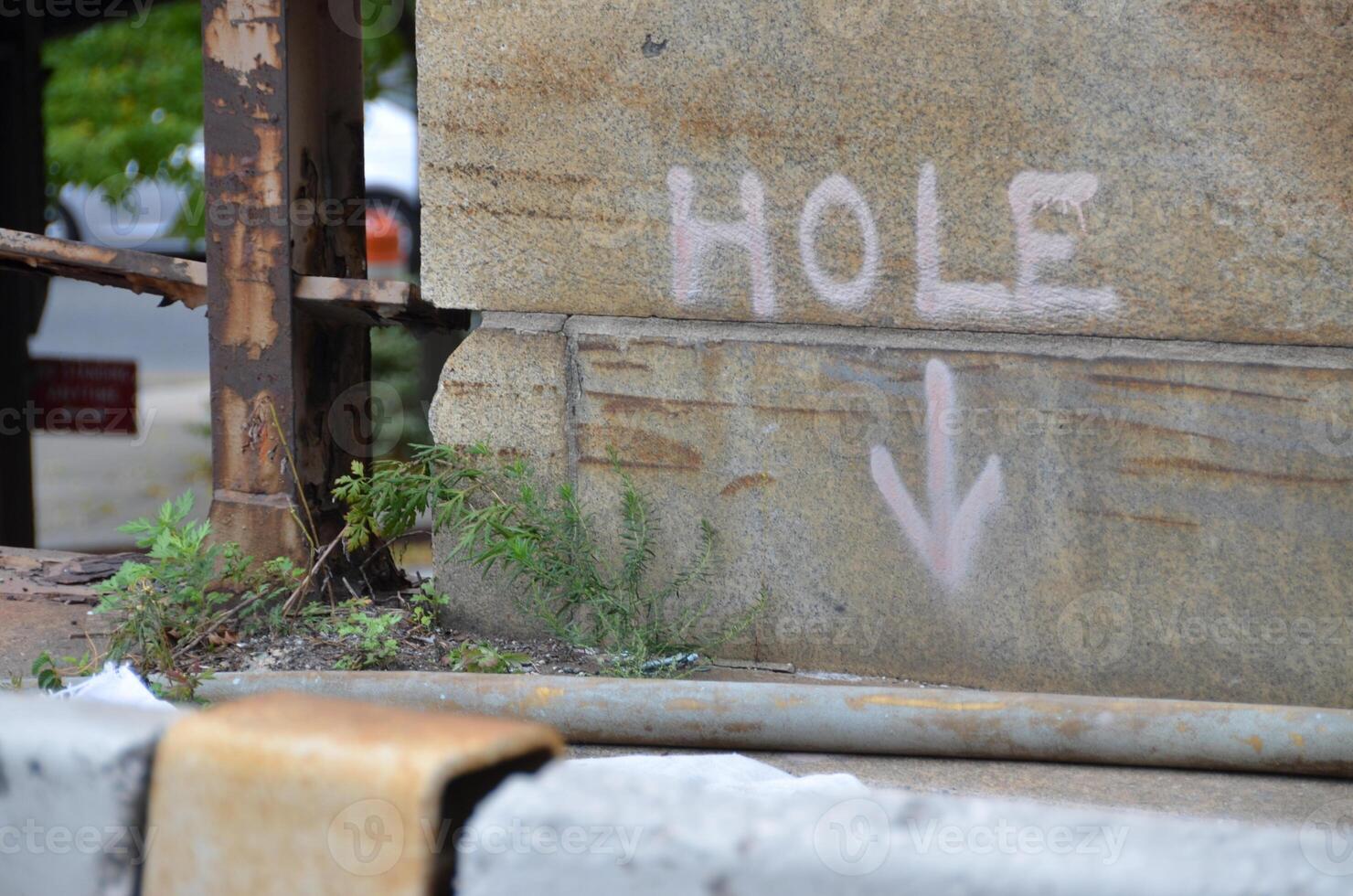 Warning Sign on Weathered Stone Wall photo