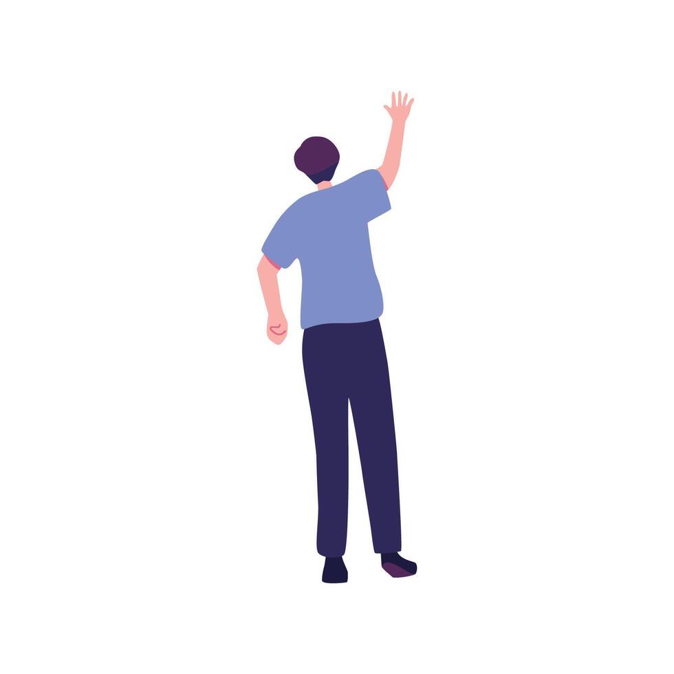 Man waving his hand in the air, flat style vector
