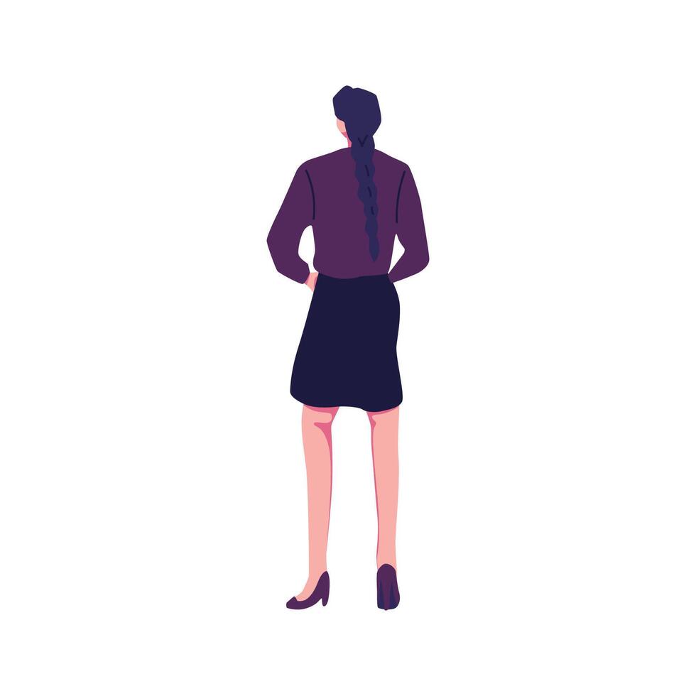 A woman in a skirt and blouse standing with her back to the camera vector