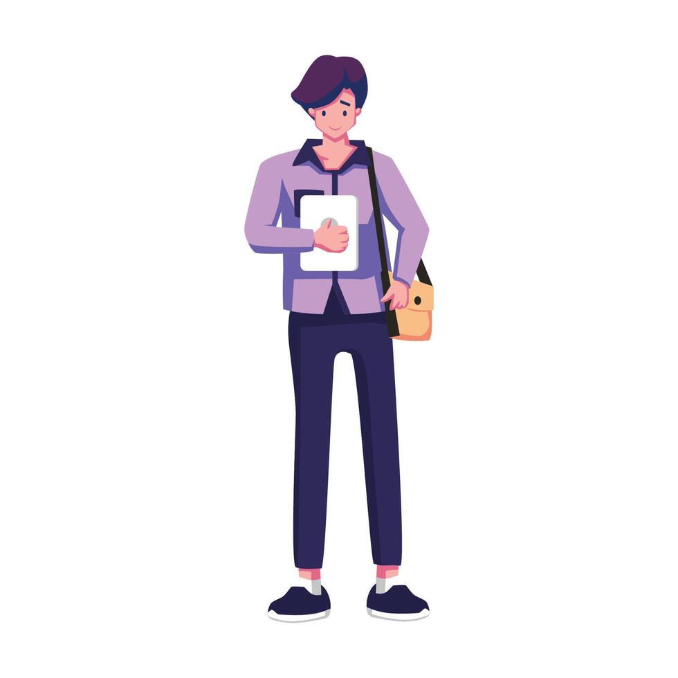 A man with a backpack and a laptop vector
