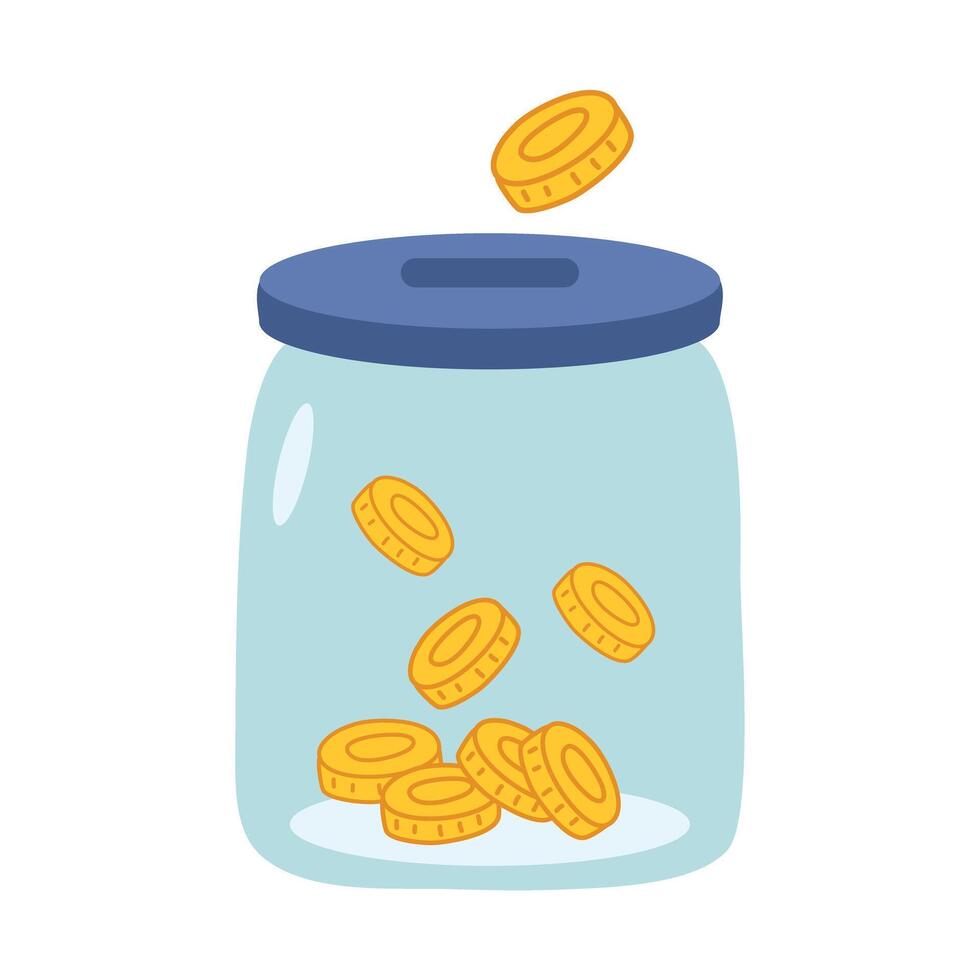 Charity. Glass jar with coins and an inscription charity, Charity money jar animation vector