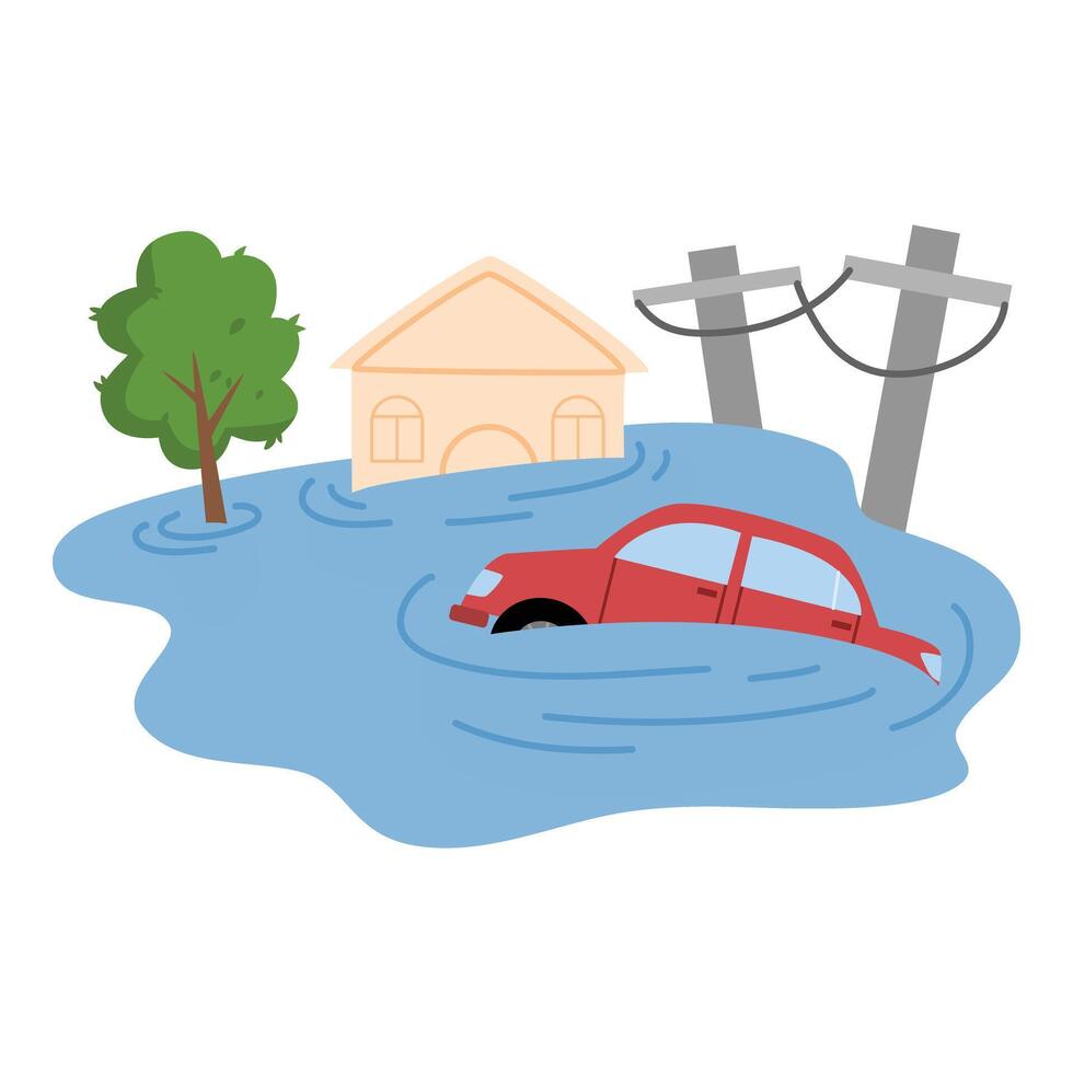 Flooding Natural Disaster, Spot Flood Illustration vector
