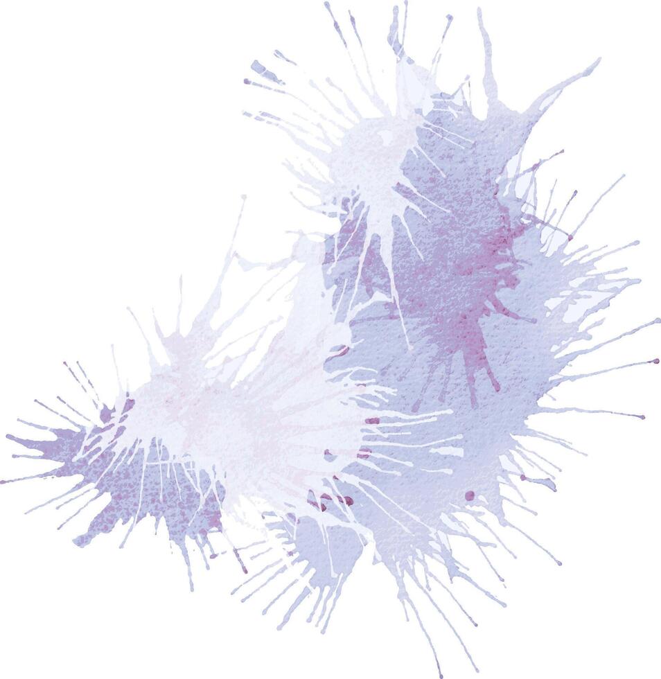 Watercolor hand drawn light violet and purple grunge stains with splashes on the white square background vector