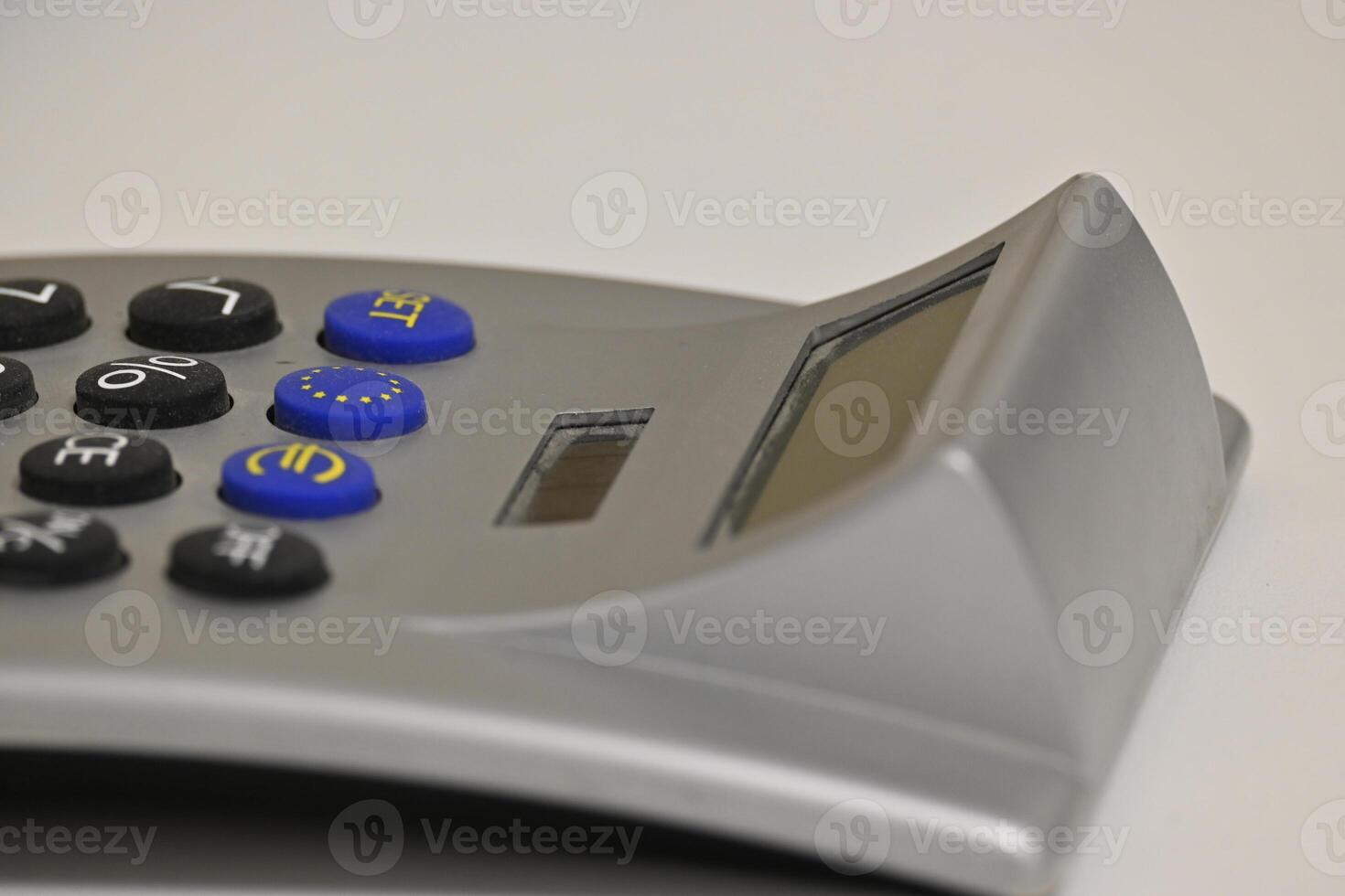A gray solar calculator with the focus on the symbol of the European Union with stars in a ring photo