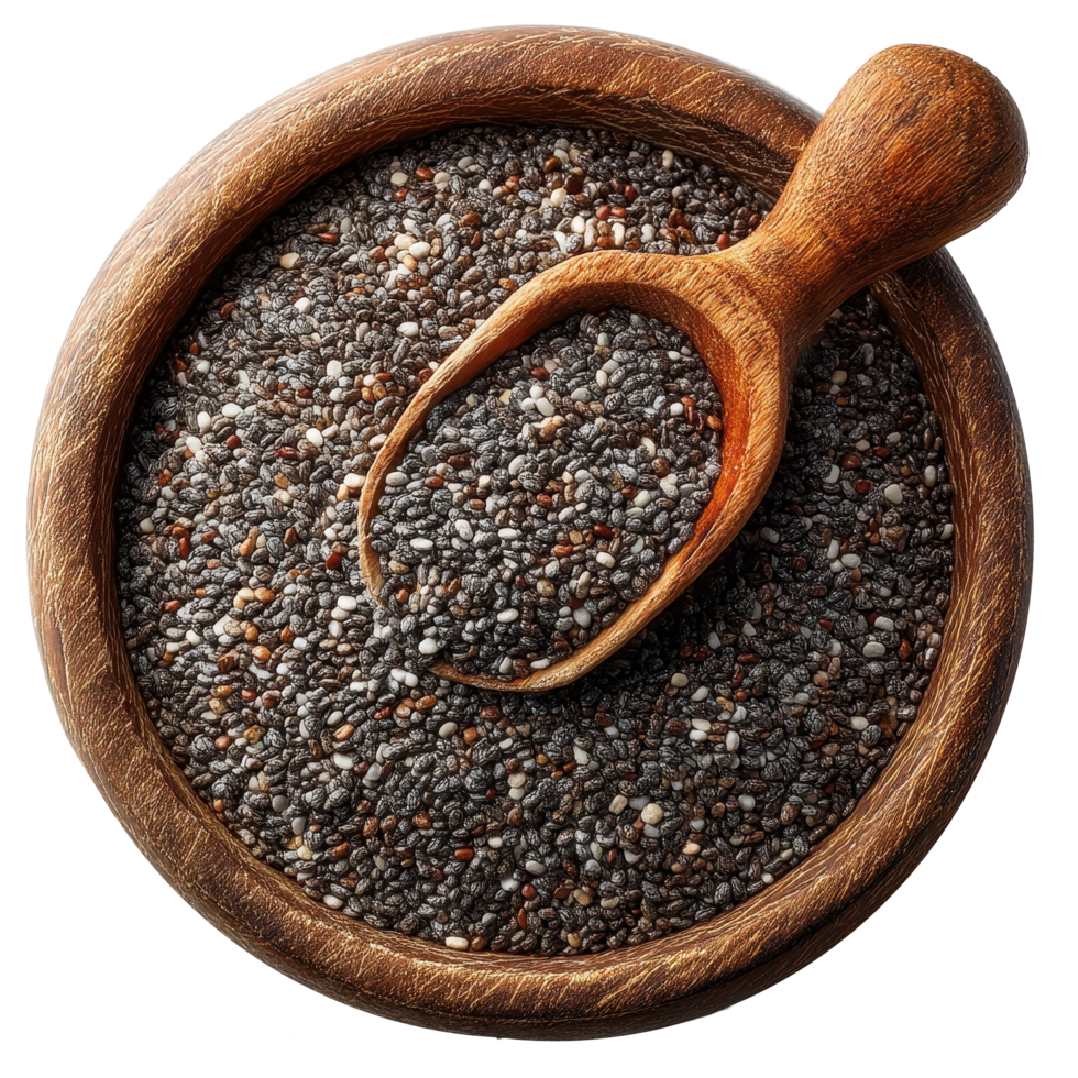 Ceramic Bowl Filled with Mixed Chia Seeds Isolated on Transparent Background png