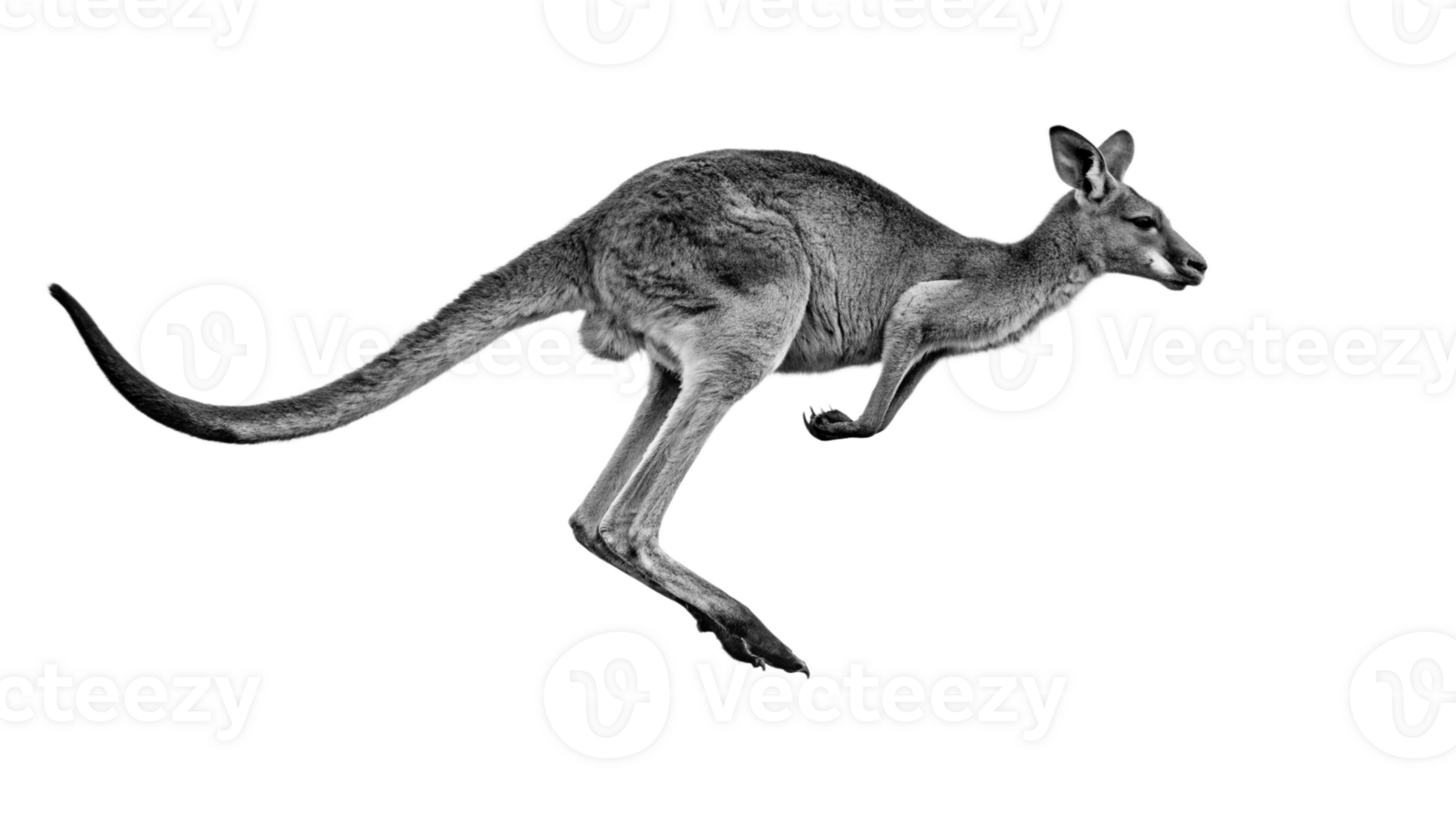 A black and white image of a kangaroo jumping png
