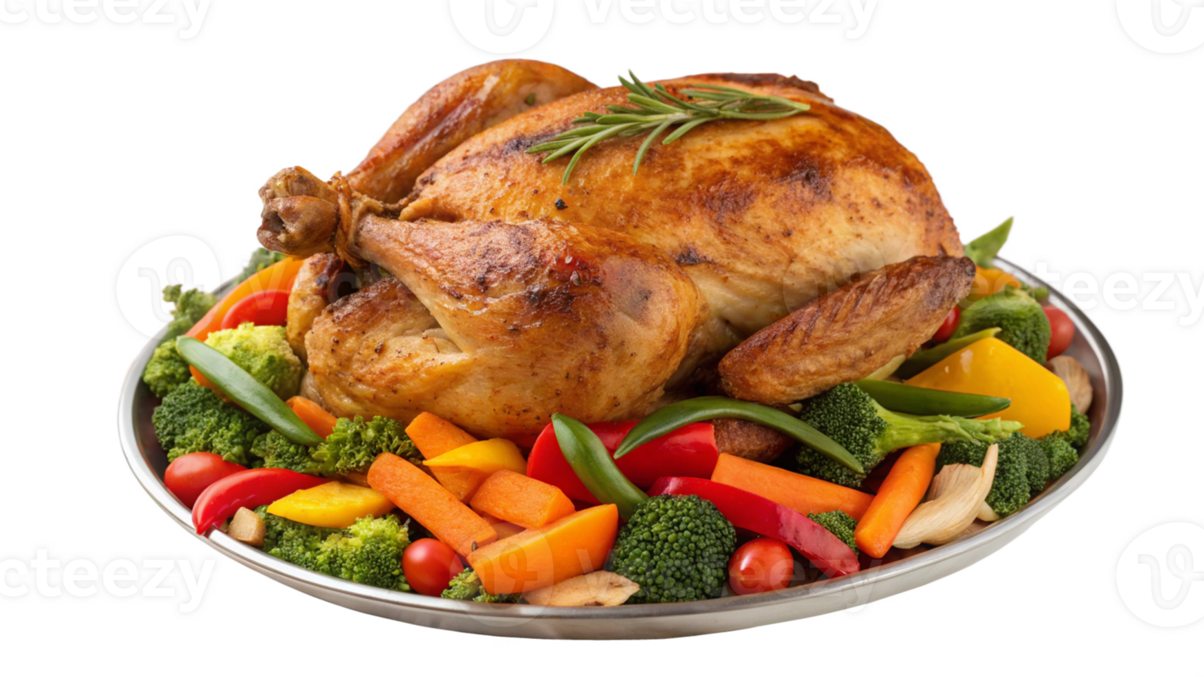 A large roasted turkey on a plate with vegetables png
