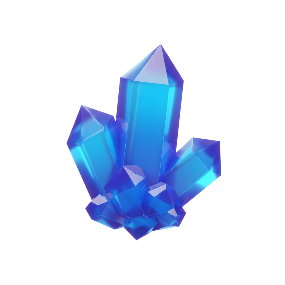 Translucent blue crystal in a cluster shines with vibrant light, making it suitable for jewelry design, gaming assets, or magical item illustrations. png