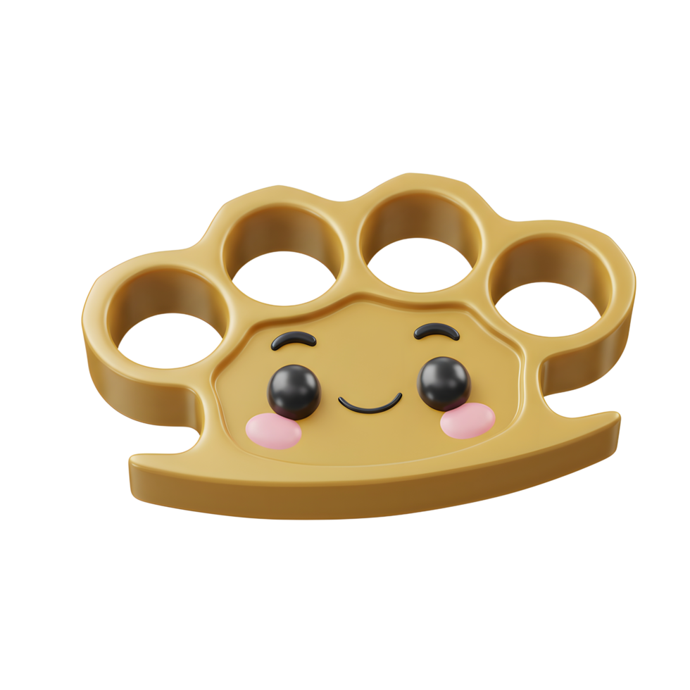 A tan cartoon knuckle duster has a cheerful face with eyes, smile, and pink cheeks and can be used as a digital sticker. png
