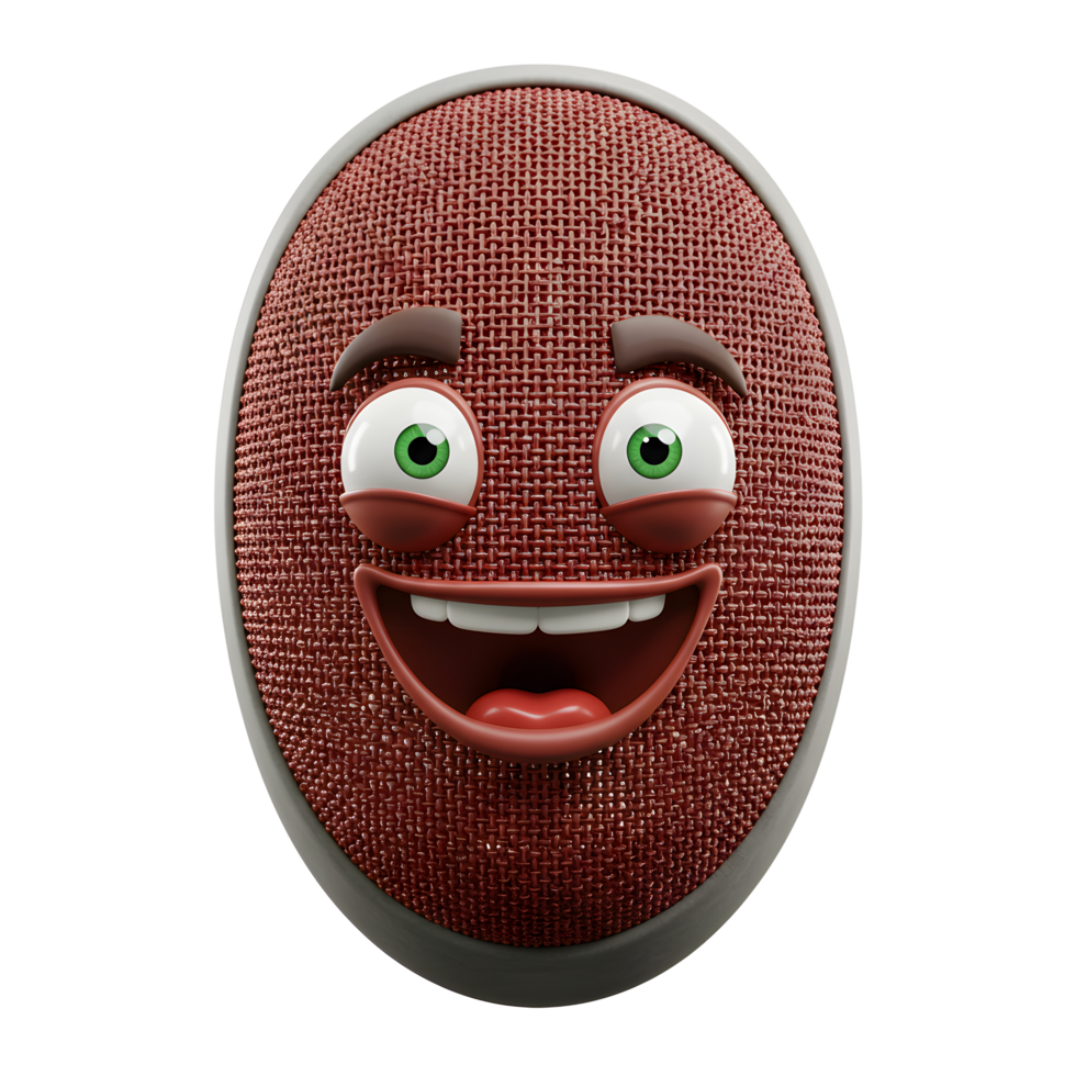 A cartoon face on a speaker displays a wide smile, showcasing a playful and engaging expression for entertainment or communication. png